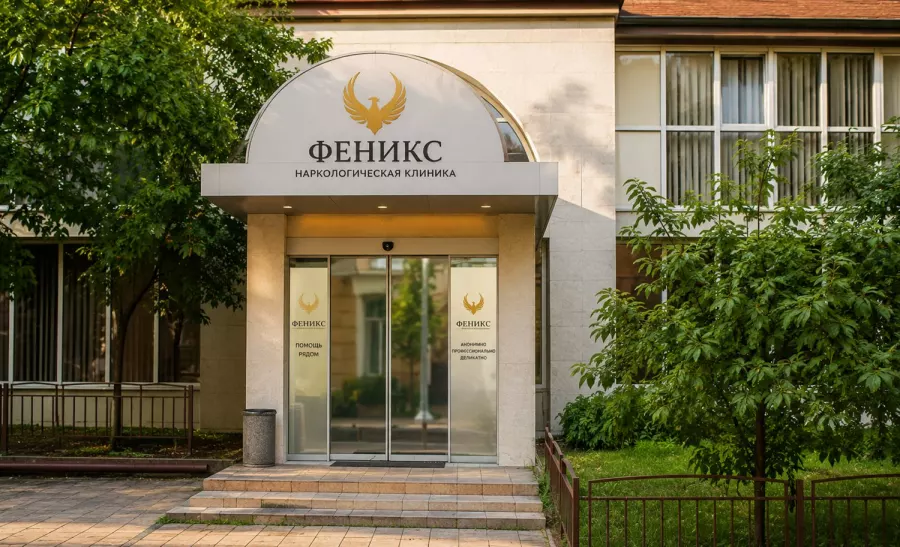 Вход в наркологическую клинику «Феникс» в Мамонове
